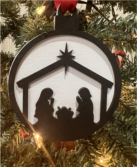 Black & White Nativity Christmas Ornament