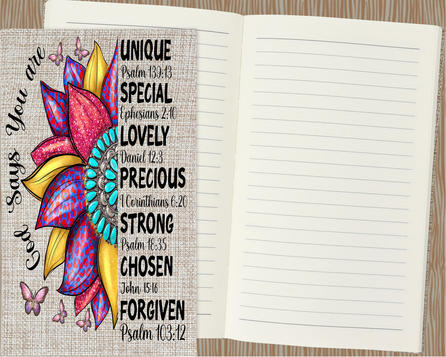 God Says You Are Unique Burlap Journal