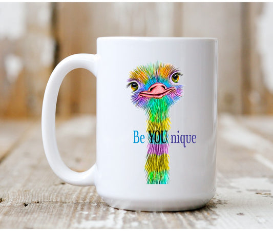 Be YOU nique Ostrich Cup, Be unique, Motivational Cup, Gift For Her, Birthday Gift For Her, Be Yourself, Funny Mug, Coffee Cup