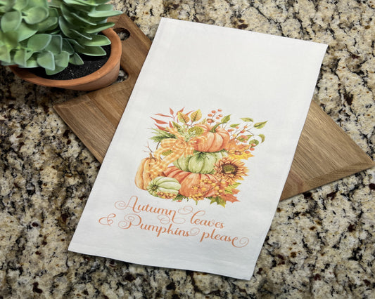 Autumn Leaves & Pumpkins Please Tea Towel