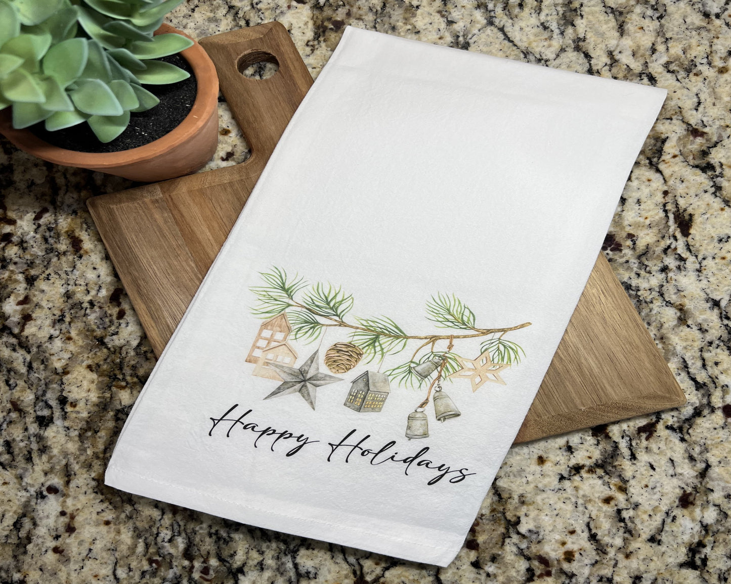 Happy Holidays Tea Towel, Kitchen Gifts, Kitchen Decor, Home Decor, Christmas Tea Towels