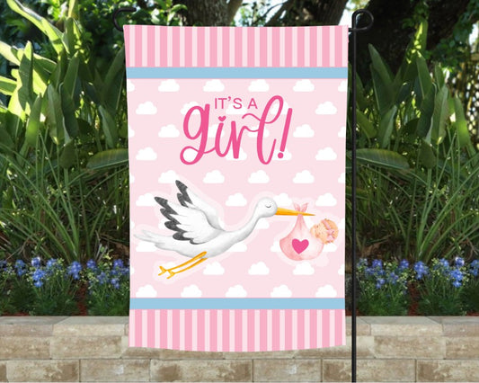It's A Girl Stork Garden Flag