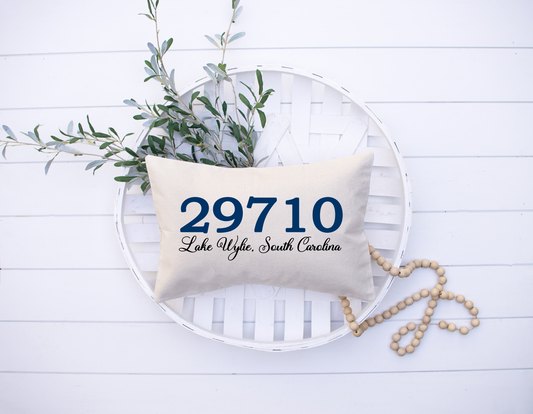 Lake Wylie Zip Code Lumbar Pillow, Porch Decor, Home Decor, Farmhouse Decor, Personalized Zip Code Pillow, Throw Pillow, Pillow