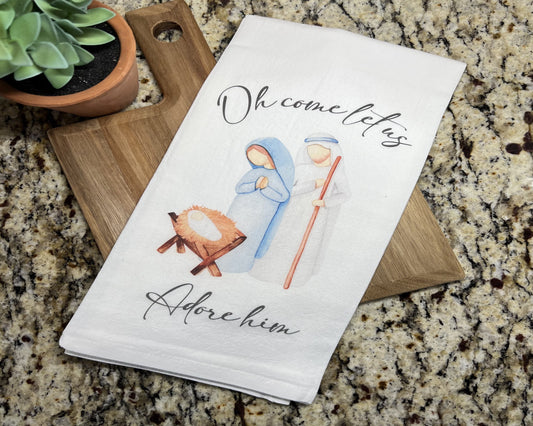 O Come Let Us Adore Him Tea Towel