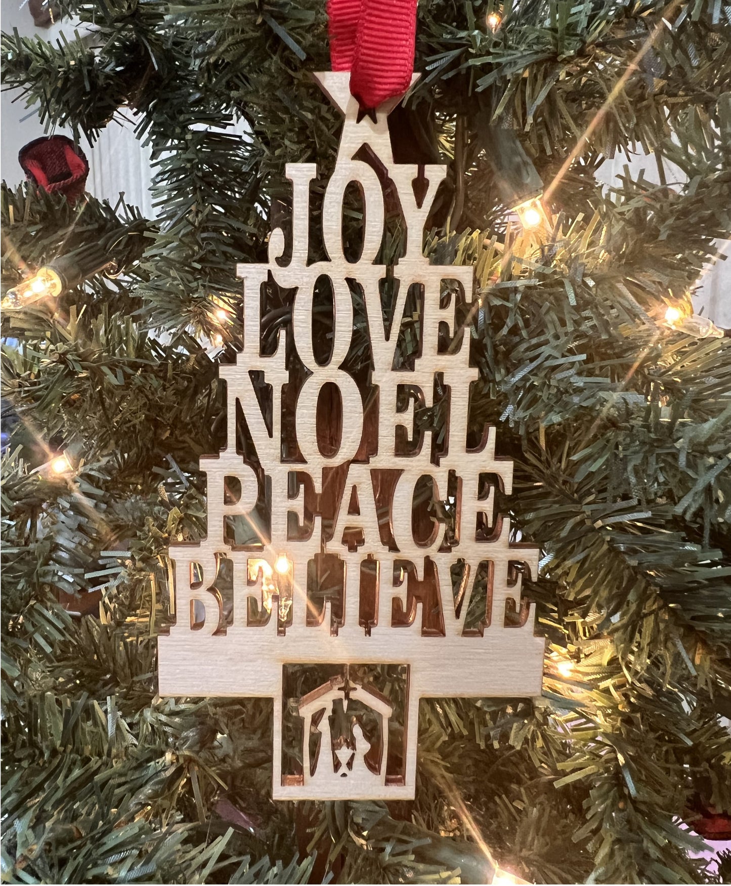 Joy, Love, Noel, Peace & Believe Tree Christmas Ornament