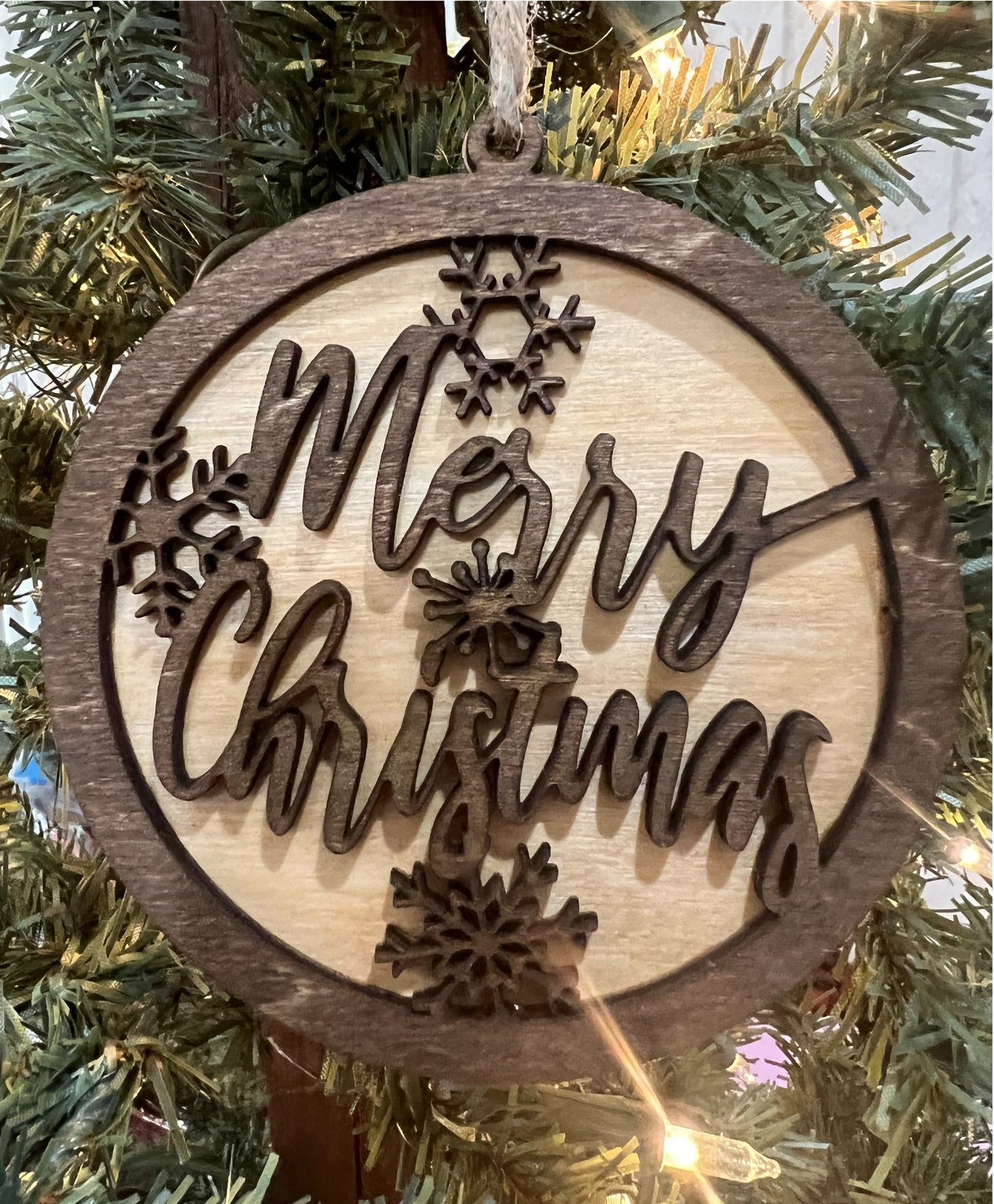 Merry Christmas & Snowflakes Christmas Ornament