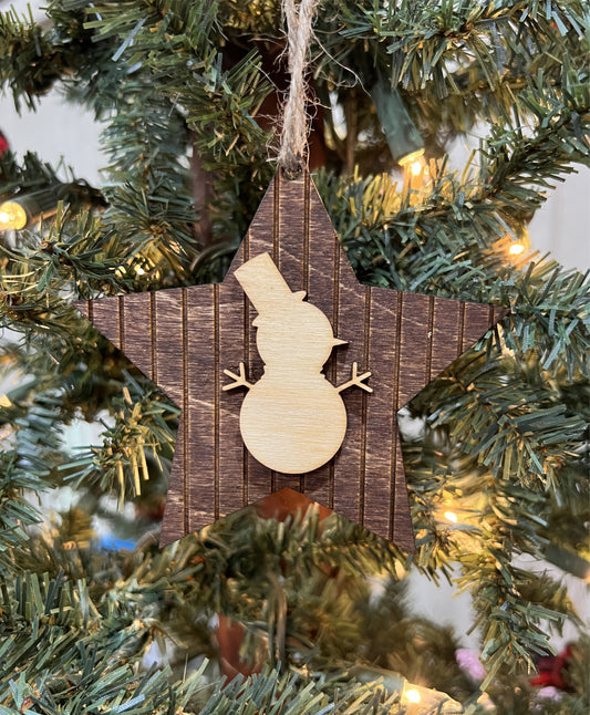 Shiplap Star & Snowman Christmas Ornament